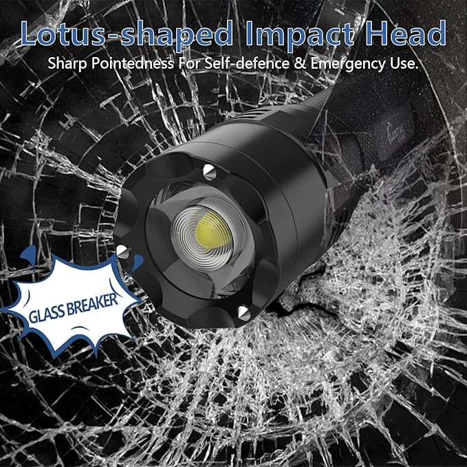 Zoomable Tactical Flashlight High Lumens-5000LM, 6 Modes,Dual Switches,Window Glass Breaker,10 hours Runtime,Memory Function,Waterproof,USB-C Rechargeable for Defense, Security, Outdoor&Emergency