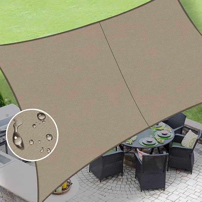 LOVE STORY Waterproof 10'x10' Rectangle Taupe Sun Shade Sail Cannoy UV Resistant for Outdoor Patio Garden Backyard (We Make Custom Size)