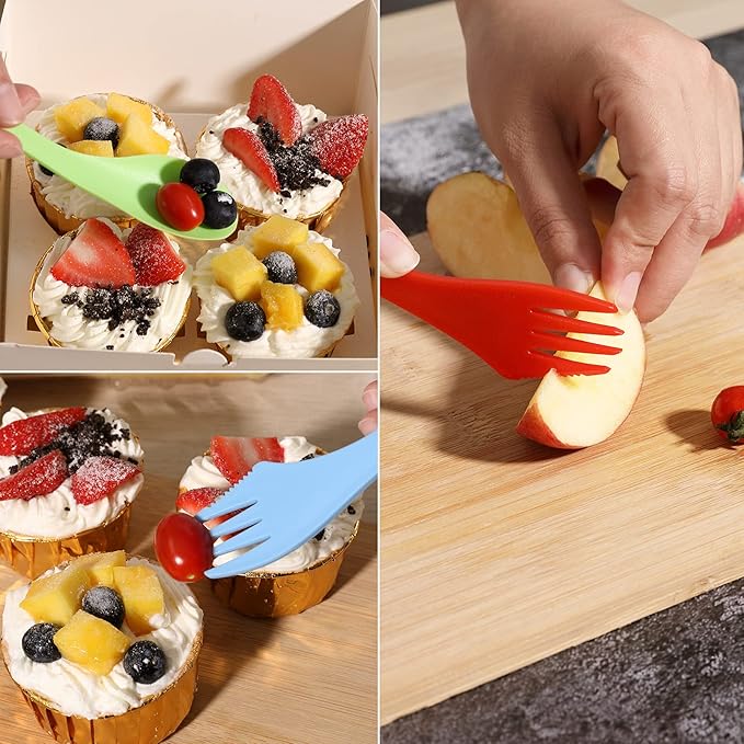 12Pcs Plastic Sporks Tritan Sporks 3 in 1 Travel Fork for Camping, Travel, Home, Restaurant (7 Inch)