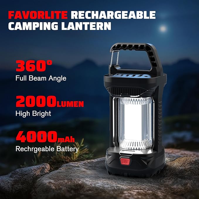 2 Pack Camping Lantern Rechargeable, 2000LM Rechargeable Lantern with 4400mAh Battery, Waterproof LED Camping Light, Portable Lanterns for Power Outages, Hurricane and Outdoor Use