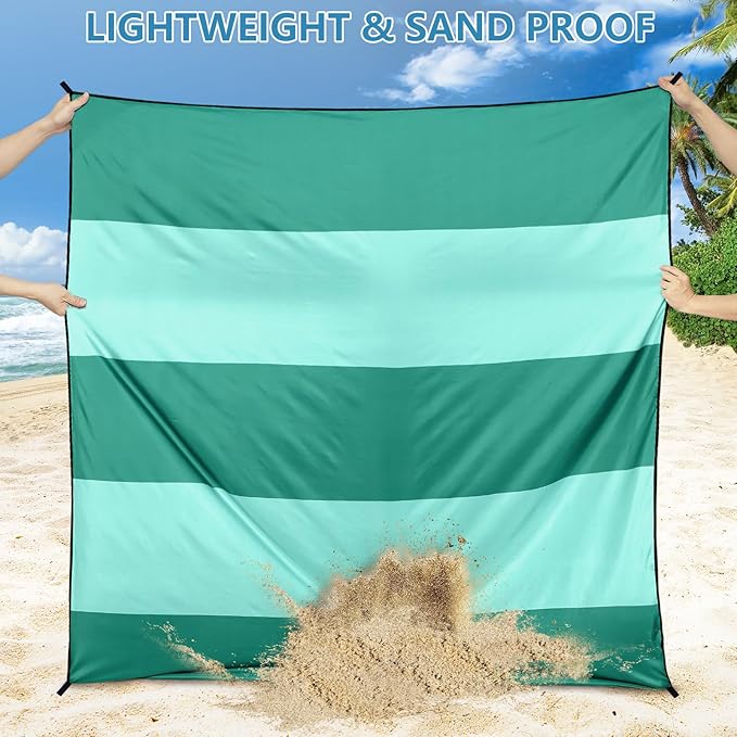 Beach Blanket Waterproof Sandproof Beach Mat 79" X 83"/10'x9'for 2-8 Adults Quick Drying Outdoor Picnic Mat Beach Accessories for Travel, Camping, Hiking