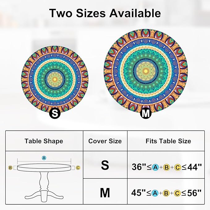 Round Tablecloth Fitted Elastic Table Cover Waterproof Table Cloth for Dinner, Party, Picnic,Camping, Round Table Cover for Indoor Outdoor