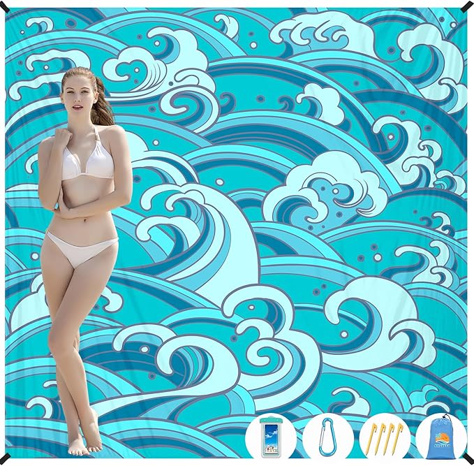 Beach Blanket Waterproof Sandproof 1-7 Adult Oversized 78 '' × 81 '' Lightweight Durable Compact Sand Free Beach Mat for Travel Camping Hiking Picnic Blanket Extra Large