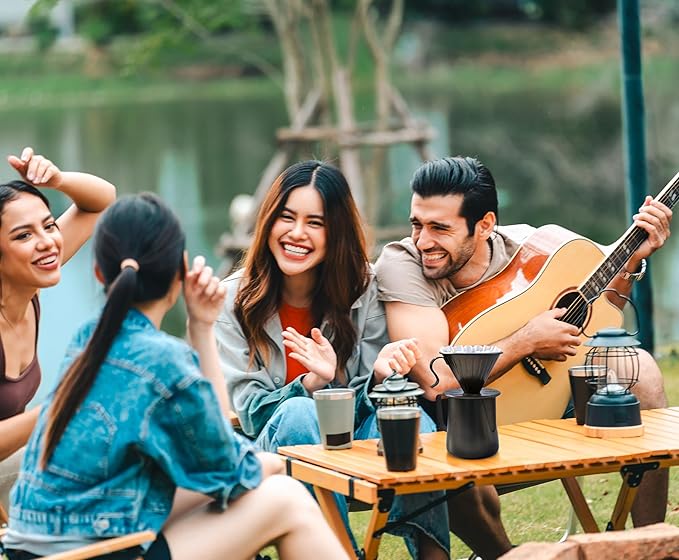 AGOGO Camping Pour Over Coffeemaker Set with Paper Filter Stainless Steel (Black, 600ml)