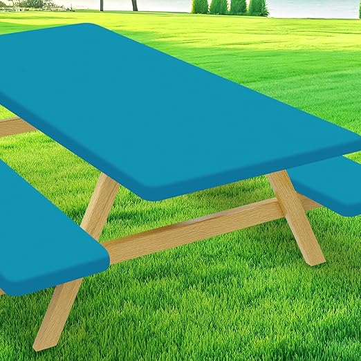 Picnic Table Cover with Bench Covers, Elastic Fitted Spandex Tablecloths for 6 Foot Rectangle Tables, Stretch Washable Patio Tablecloth for Outdoor, Camping (Turquoise, 30"x72")