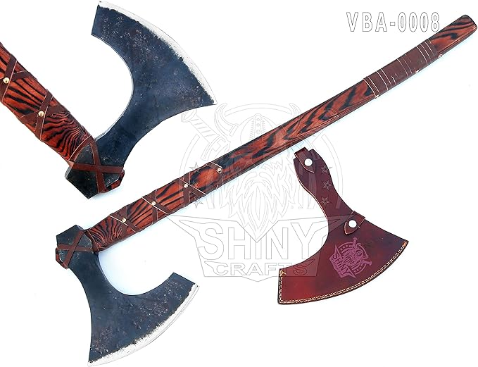 SHINY CRAFTS-Axes Handmade Viking Axe Hatchet Norse Axe- 40" Long Two-Handed Berserker Axe Forged Axe - Bearded Axe - with Sheath (VBA-08)