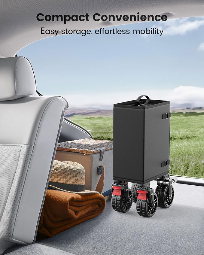 Wagon Cart Foldable, Collapsible Wagon with Expandable Storage, 150L Foldable Grocery Cart with 2 Cup Holders for Outdoor, Garden, Camping &Groceries