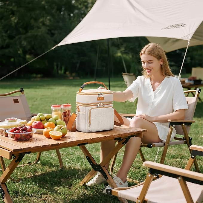 Tuguan Small 12 Can Cooler Bag Double-Layer Premium Portable Insulated Leakproof Lunch Bag Box with Ice Pack Mini Ice Chest Travel Soft Side Cooler for Picnic Hiking Beach Camping