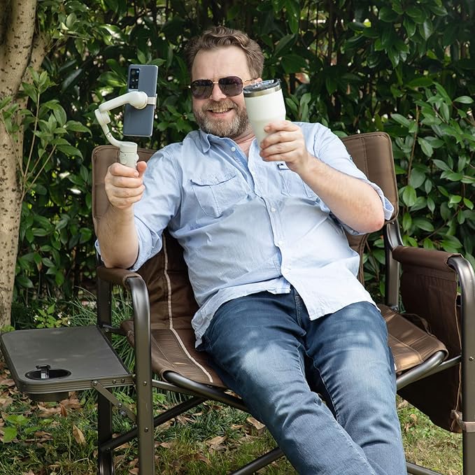 Timber Ridge XXL Upgraded Oversized Directors Chairs with Foldable Side Table, Detachable Side Pocket, Heavy Duty Folding Camping Chair up to 600 Lbs Weight Capacity (Brown) Ideal Gift