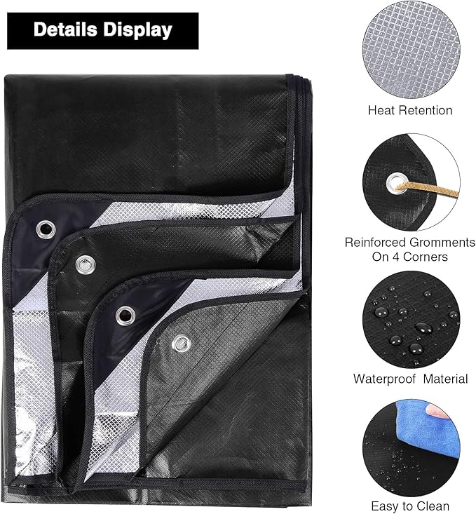 RedSwing 2 Pack Heavy Duty Waterproof Emergency Thermal Tarp, Insulated Survival Blanket for Outdoor Camping, Hiking, and Emergency Shelter, Black