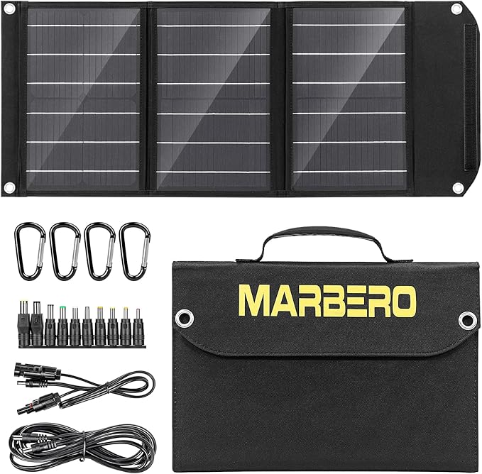 MARBERO Portable Solar Panel 30W Solar Panel Charger 23% High Efficiency Foldable Solar Panels QC3.0 USB & DC Port Compatible with Cell Phone Ipad Laptop IP65 Waterproof for Camping Outdoor Cloudy