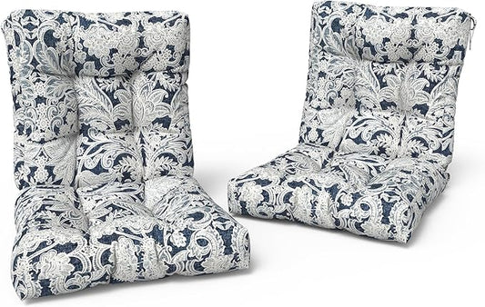LVTXIII Outdoor Low Back Chair Cushions, Seasonal Replacement Adirondack Chair Cushion with Ties, Patio Waterproof Seat Cushions for Home Garden Use, 21 W x 21 D, Set of 2, Damask Lapis