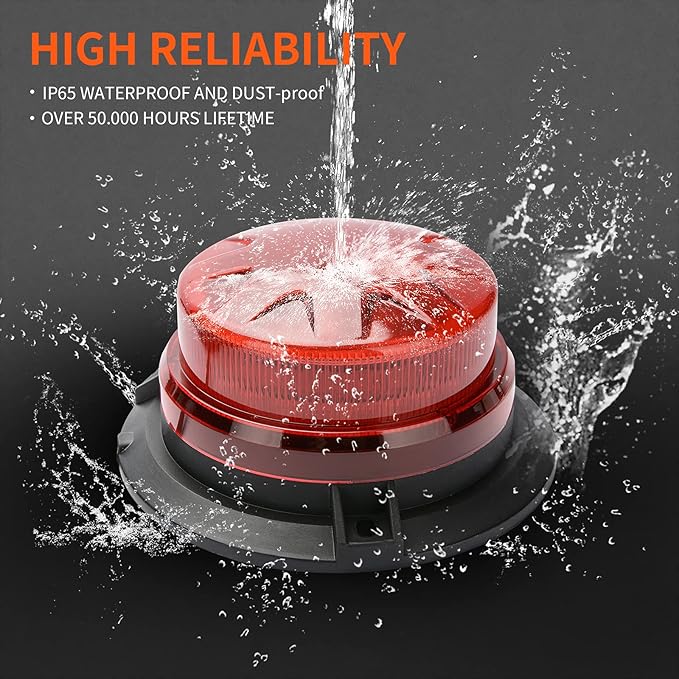 Red Led Emergency Strobe Beacon Lights with Magnetic Mount and 8 Flash Models Warning Safety Flashing Rooftop Signal Lamp for Firefighters Police Construction Vehicle Tractor Truck (24-LED 12V-24V)