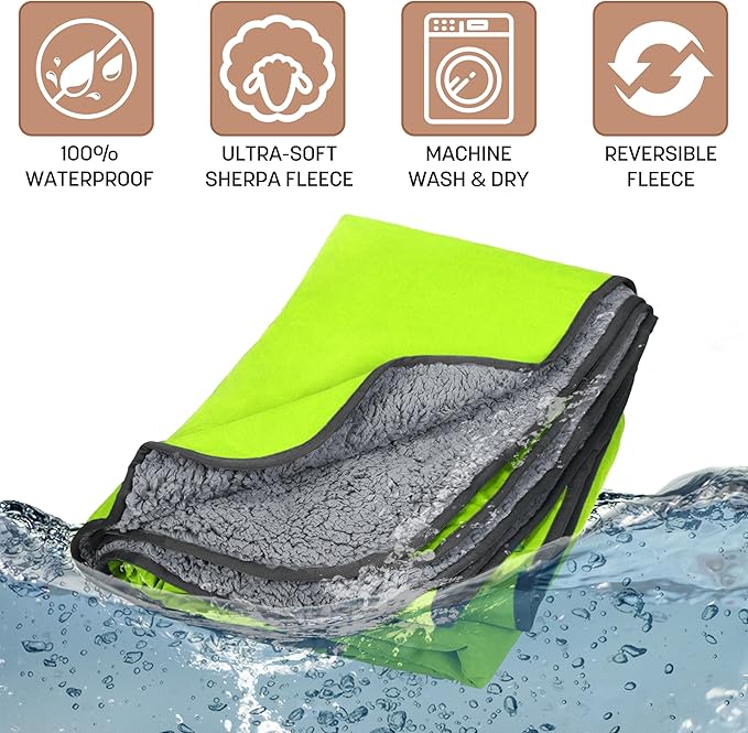 Tirrinia Waterproof Outdoor Blanket with Sherpa Lining, Windproof Triple Layers Warm Comfy Foldable for Camping Stadium, Beach, Picnic, Grass, Concerts, Car, Dog, 51''X 59'' & 59''X 80''