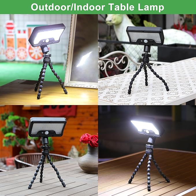 Tryme 92 LED Solar Lights Outdoor with Motion Sensor, Octopus Stand, Adjustable Angle, USB & Solar Powered, Optical Diffuser Lens, 3 Modes, IP65 Waterproof Fence Lights for Garden, Gate (1 Pack)