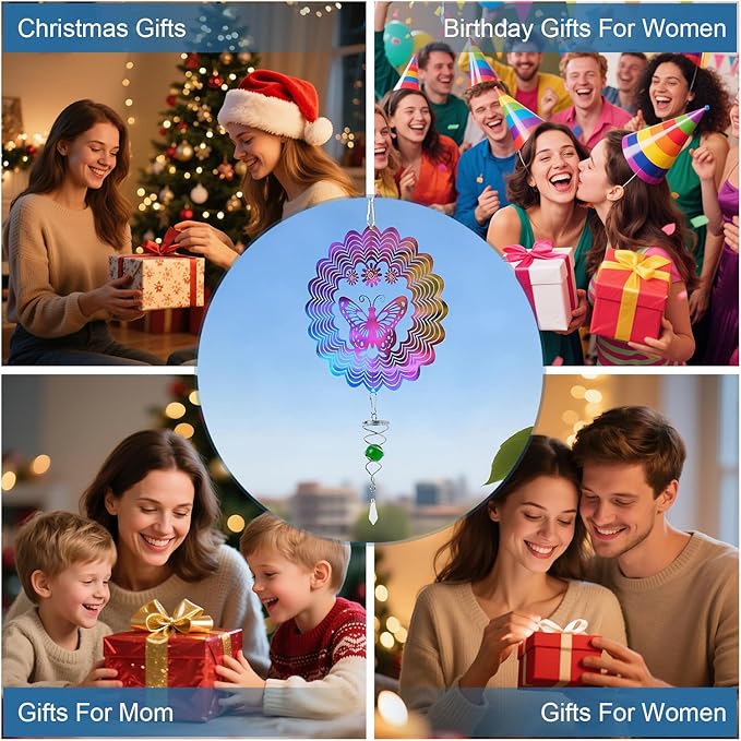 16.5in Wind Spinners Outdoor with Spiral Tail, Metal Hanging 3D Wind Spinner Stainless Steel Sparkly Bird Devices to Scare Birds Away from Yard Decoraction Patio Art Whirligig Gifts