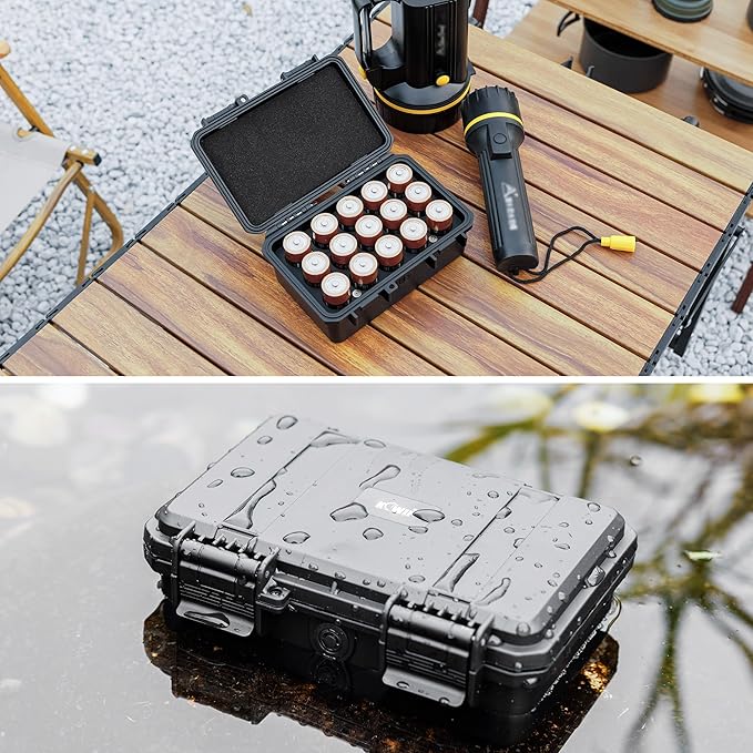 KIWIFOTOS 15 Slots C Battery Organizer Storage Case Heavy Duty IP67 Waterproof C Cell LR14 Alkaline Batteries Holder Containers for Household Outdoor Camping and Office All-Purpose