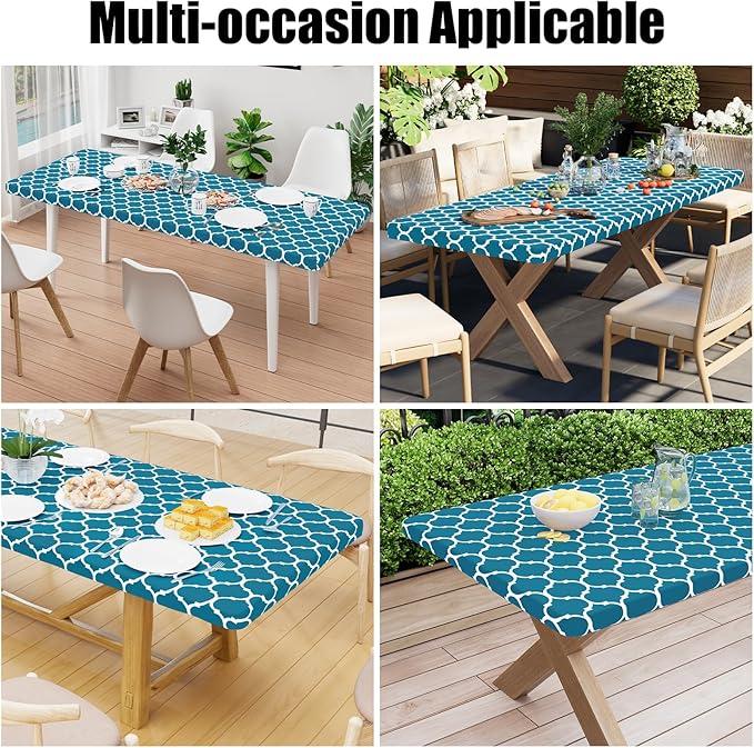 Smiry Rectangle Picnic Table Cover, Waterproof Elastic Fitted Camping Tablecloths for 5 Foot Tables, Wipeable Flannel Backed Vinyl Tablecloth Protector for Indoor, Outdoor (Turquoise, 30x60 Inches)
