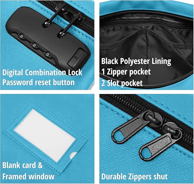 Notary Bag with Lock | 14x11 inch | Light blue | Zipper Notary Supplies Bag | Locking Notary Bag for Notary Kit, Stamp, Embosser, Ink Pad, and Valuables | Locking Document Bag | Journal Carrying Case