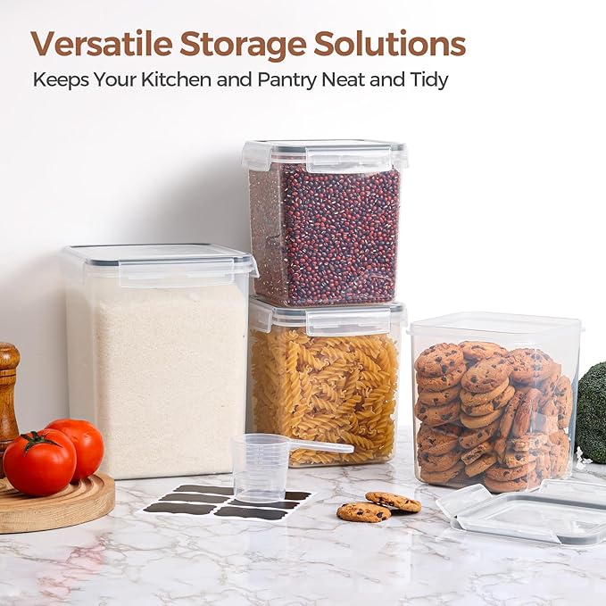 ComSaf Flour Sugar Storage Containers Set of 3 (5.2L/175oz) (2.5L/84oz*2), Large Airtight Food Storage Containers with Lids, Plastic Canisters Sets for Kitchen, Pantry Organizers for Rice and Baking
