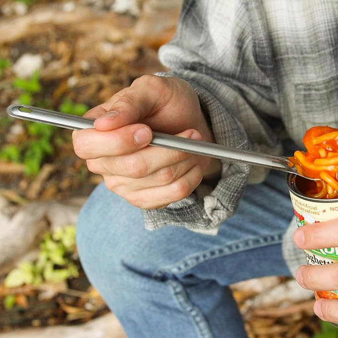 Tapirus - Long Spork and Long Spoon Set - 9.4-inch Long Deep Reach Stainless Steel Eating Utensils for MRE Bag - Keep Hands Clean and Away from Heat - Carry Bag Ideal for Hiking, Camping, Backpacking