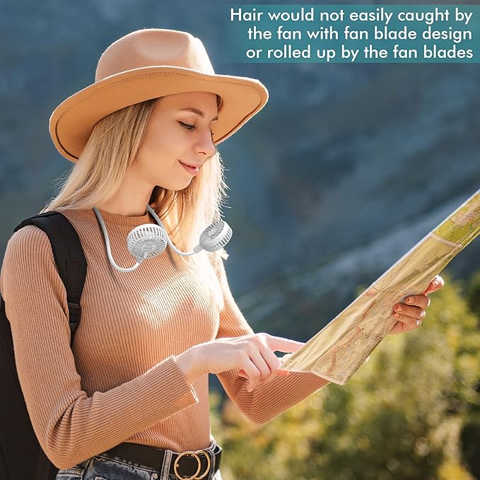 Portable Neck Fan, 2600mAh Battery Operated Ultra Quiet Hands Free USB Fan with 3 Speeds, Strong Wind, 360° Adjustable High Flexibility Wearable Personal Fan for Home Office Outdoor Travel (White)