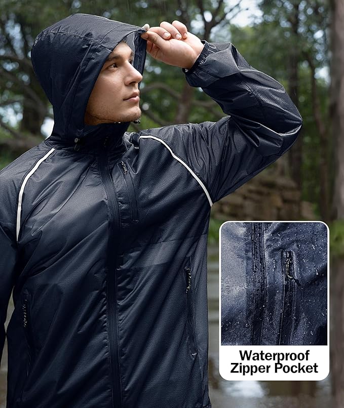 SWISSWELL Mens Cycling Rain Jacket Waterproof Lightweight Windbreaker Jackets for Men Raincoat with Hood