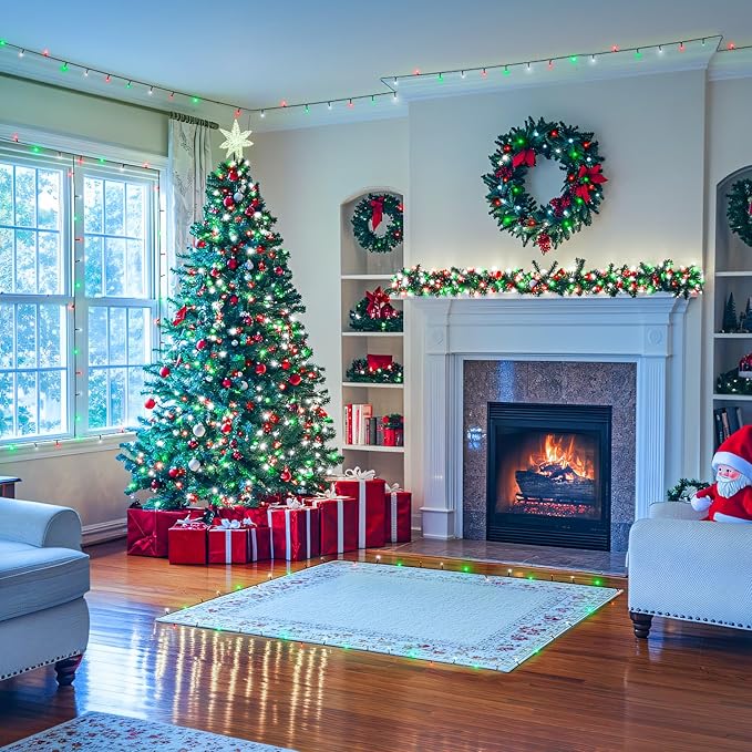 JMEXSUSS 250 LED Red, White and Green Christmas Lights Outdoor Waterproof, 91.5ft Extendable Green Wire Twinkle Christmas Tree Lights with 8 Modes for Party Garden Patio Christams Decorations