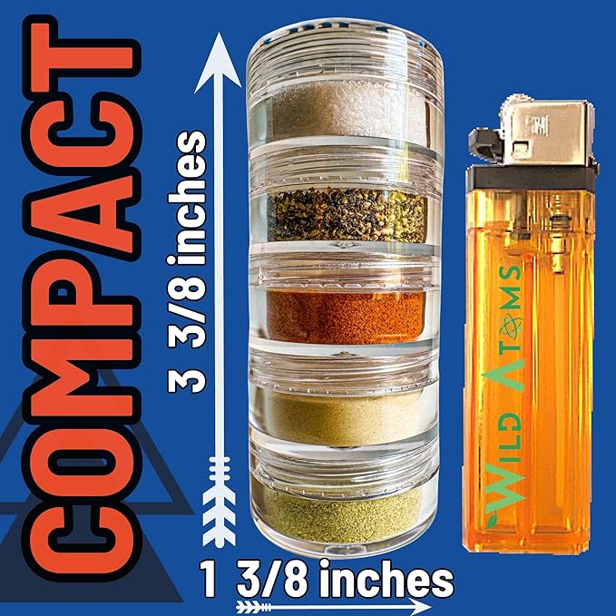 NICE RACK Mini Travel Spice Rack Filled with Organic Herbs, Refillable, Made in USA, Camp Spice Kit - Great Gift, CAMPING, RV, Purse, Backpacking with Shaker Tops 5 Stacking (3 3/8 x 1 3/8")