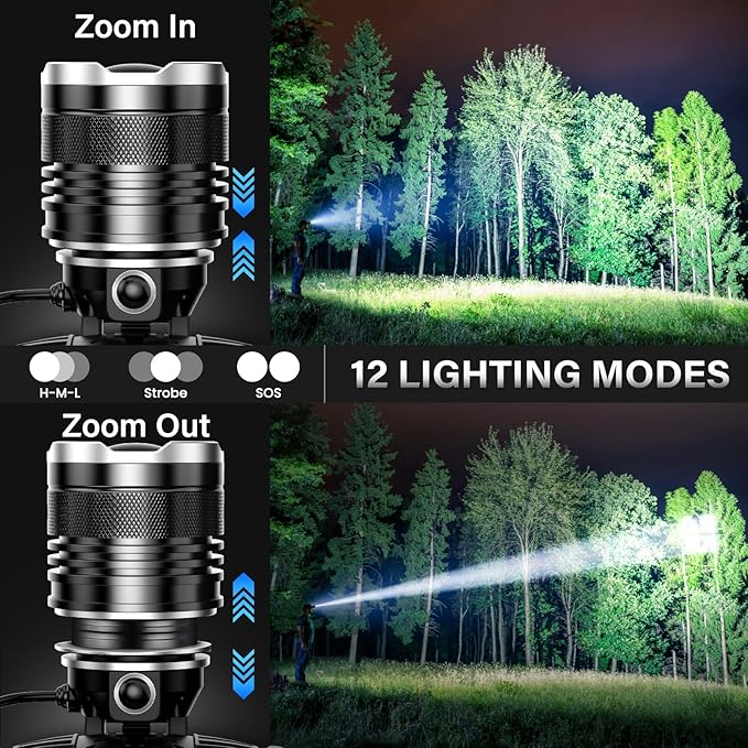AKNEAR LED Rechargeable Headlamp 4500 High Lumens, 95 Hours Endurance Head Lamp with Zoomable & 12 Modes & IPX7 Waterproof & 125° Adjustable, Super Bright Head Light for Outdoor, Camping, Hard Hat
