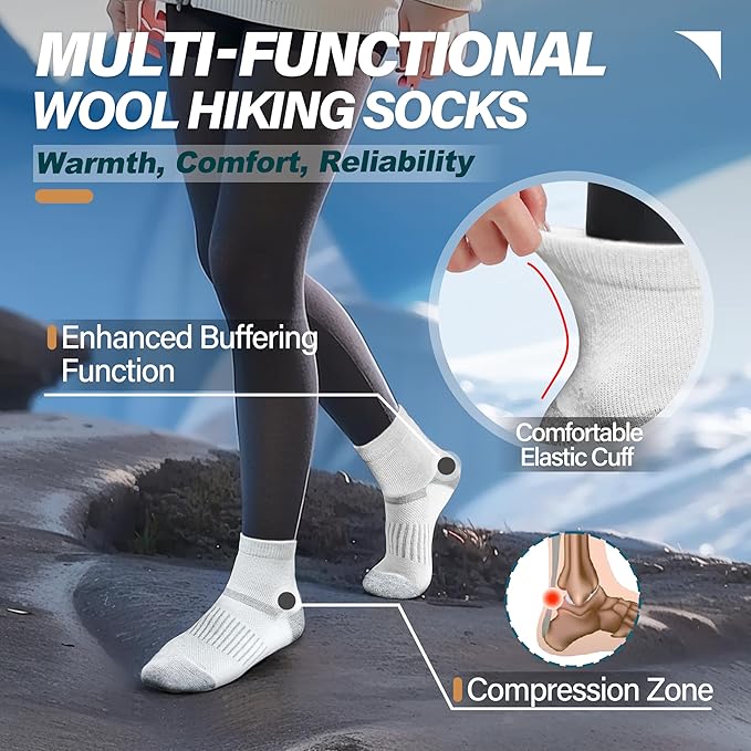 6 Pairs Merino Wool Ankle Running Hiking Socks Compression Support Breathable Thick Cushion No Show Socks for Women Men