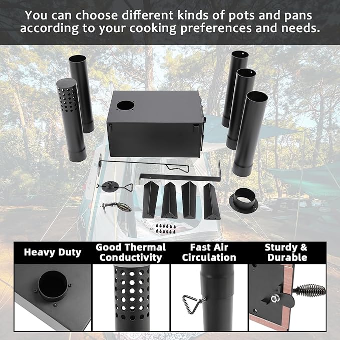 KUAFU Wood Burning Stove Tent Camping Stove for Outdoor Cooking Fishing Hiking Travel Portable Heater with Storable Chimney Pipes