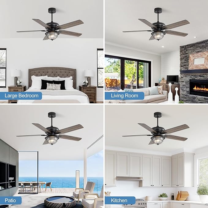 52 Inch Modern Ceiling Fan with Lights Remote,6 Speed Reversible DC Motor Waterproof and Moisture-Proof Ceiling Fan with Patio Bedroom Living Room