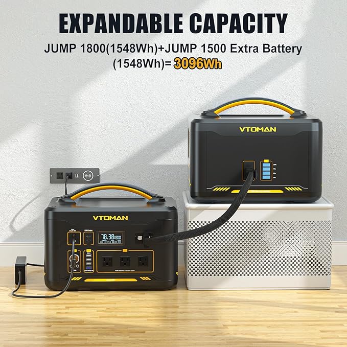 VTOMAN 3096Wh Portable Power Station Bundle with Extra Battery & 110W Solar Panel Included - Up to 3600W Solar Power Generator for Home Backup, Off-grid, Road Trip, RV, Camping, Fishing, Emergency