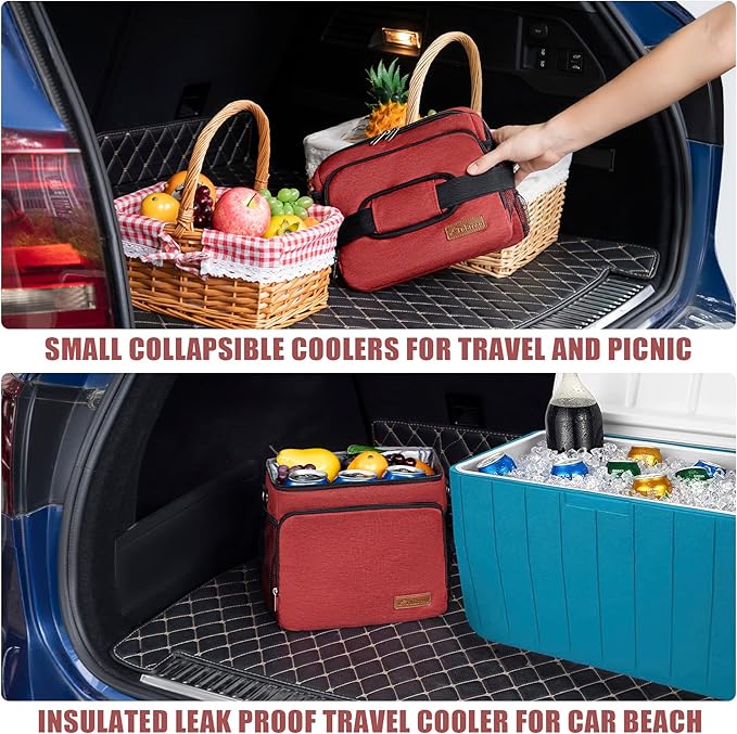 TuErcao Insulated Cooler Bag 6/24 Can Collapsible Leakproof Soft Sided Cooler for Car, Portable Foldable Small Ice Chest for Beach Camping Picnic Travel, 5/15qt Lunch Box for Men Work