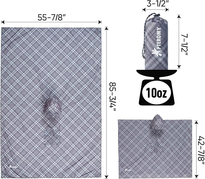 PTEROMY Hooded Rain Poncho for Adult with Pocket, Waterproof Lightweight Unisex Raincoat for Hiking Camping Emergency