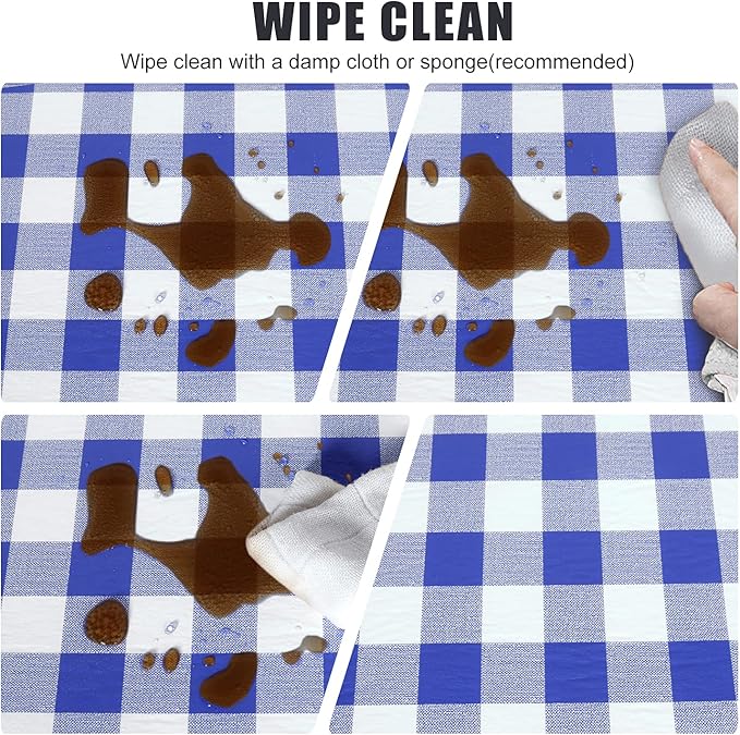 Fitable Blue Checkered Picnic Table Cover Waterproof Vinyl Fitted Table Cover Flannel Backing Outdoor Indoor Tablecloth 30"x96" for Picnic, Travel, Holiday, Party, Folding Table