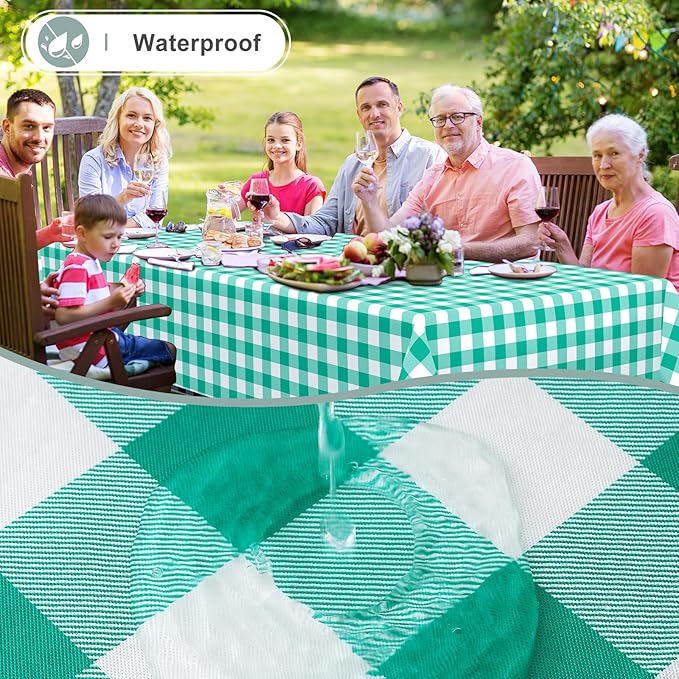 misaya Rectangle Waterproof Vinyl Table Cloth, Buffalo Flannel Backed Tablecloth, Wipeable Plastic Table Cover for Dinner, Kitchen, Outdoor (60" x 120", Green and White)