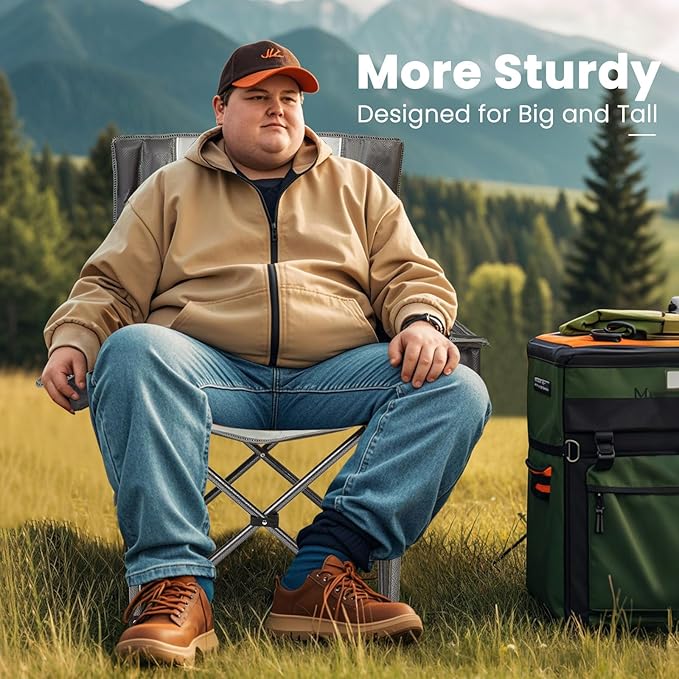 Oversized Folding Camping Chair for Adults, Supports 500 LBS Camping Chairs, Outdoor Lawn Chairs for Adults, Portable Chairs for Camping, Beach, Fishing, Hiking, Gray