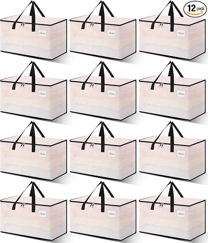 Heavy Duty Moving Bags - Extra Large Packing Bags and Storage Totes, Collapsible and Foldable Option for Moving and Storage, Clear, 125 L - 12 Pack