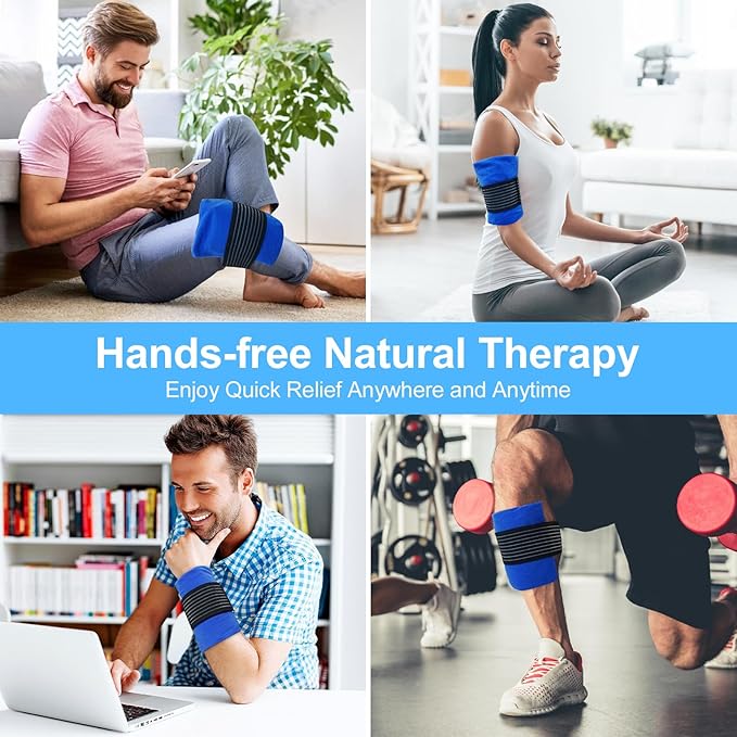 Reusable Gel Ice Packs for Injuries 2 Pack with Wrap, 6.3"x5.1", Hot Cold Soft Flexible Ice Freezer Pack, Cold Compress Therapy for Pain Relief, Surgery Recovery, Knee, Wrist, Ankle, Foot, Elbow, Shin
