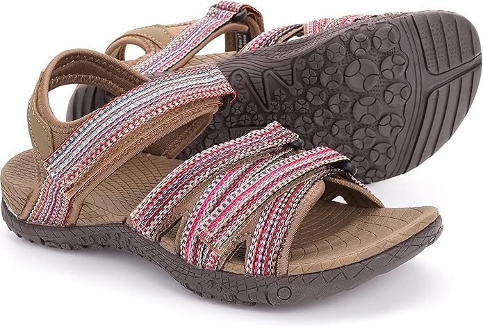 WHITIN Women’s Hiking Sandals with Arch Support | Adjustable Hook and Loop Straps | Durable Sport Sandals for Outdoor Adventure
