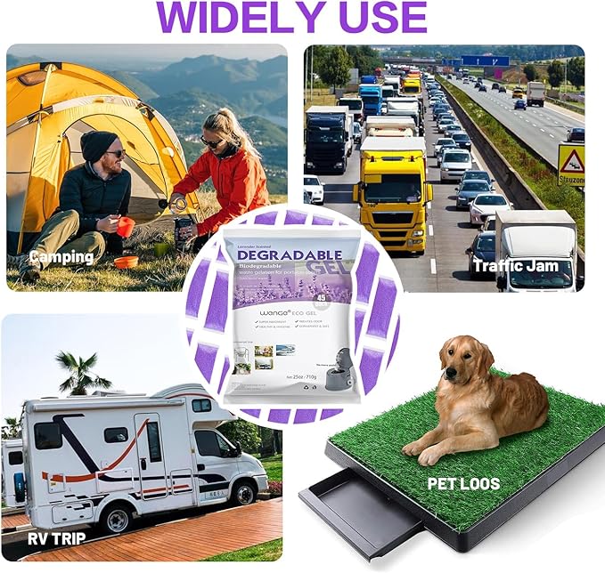 Wenge Urine Super Absorbent, 45Pack Lavender Scent Portable Toilet Powder Solidify Body Fluids in 1 Min, Easy to Port Waste Liquid, for Camping Portable Toilet, Solidifies Urine & Diarrhea in Pet Loo