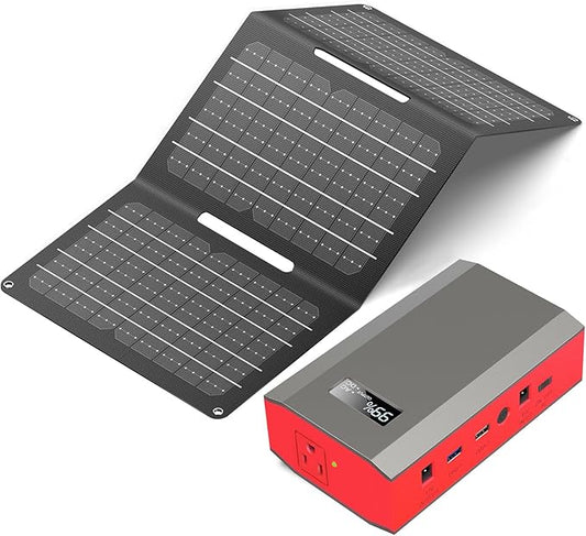 ZeroKor Portable Power Bank with AC Outlet 65W 110V External Battery Pack, 24000mAh Portable Laptop Charger with 30W Foldable Solar Panel Charger for Outdoor Smart Device Camping RV Trip Off Grid-Red