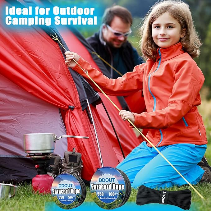 Paracord Nylon Rope with 7-Strand Core, 10 Colors and 50/100/200 ft, Type III Parachute Cord 4mm for Camping, Survival, Hiking, DIY, Crafting, Outdoor Utility Rope Black 50ft