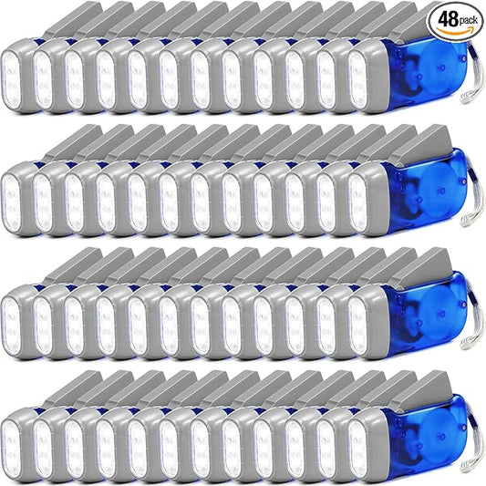 Leelosp 48 Pcs Hand Crank Flashlight No Battery Required Cranked Flashlight Manual Press Flash Light 3 LED Squeeze Light for Camping Hiking Power Outage Gift(Blue)