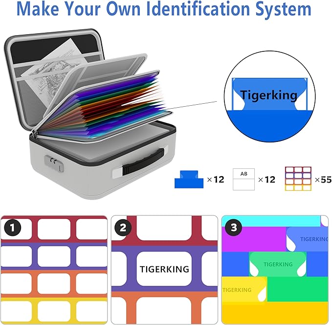 TIGERKING Fireproof Document Box Hard Shell, Fire Proof File Box for Documents with Combination Lock, File Safe Boxs Fireproof Waterproof with Handle, Durable Organizer for Home Office Storage - Grey
