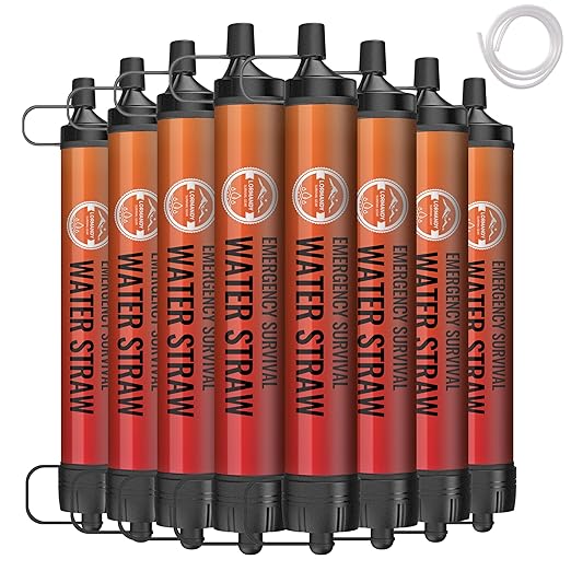 Water Filter Straw, Personal Water Filtration System, Water Purifier, Outdoor Emergency Survival Gear and Equipment for Hiking Camping Accessories Travel Fishing Emergency Preparedness (8PCS)