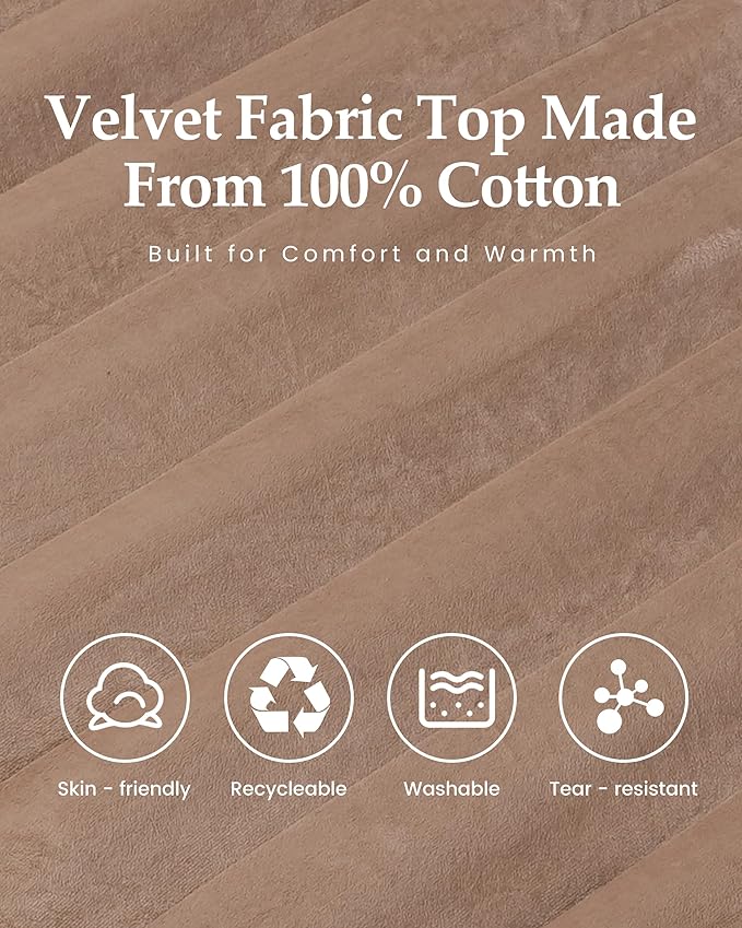 Inflatable Sleeping Pad for Camping, Extra-Thick 4.75" Single Air Mattress with Soft Velvet Top, Machine Washable, Family Lightweight 4-Season Pad for Traveling & Hiking, Brown