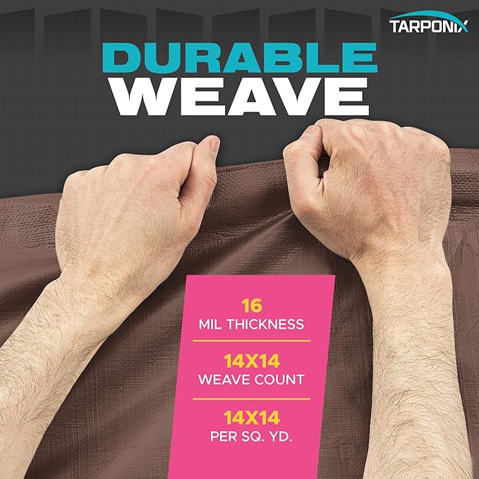 Super Heavy-Duty Brown Tarp 18' x 24' – 16 Mil Thick, All-Weather Waterproof Cover with Reinforced Edges and Sturdy Grommets